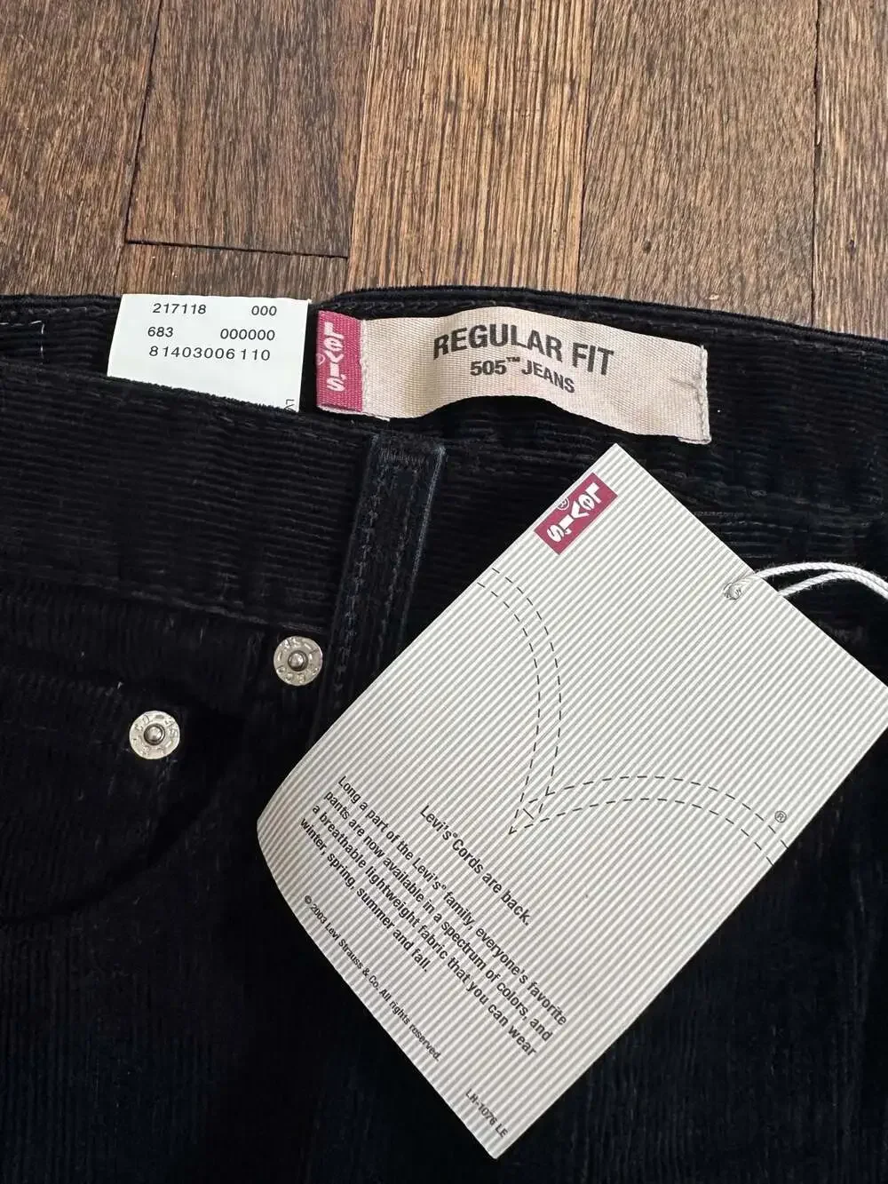 Levi's 505 Regular Fit Corduroy Pants Black Size 32x30